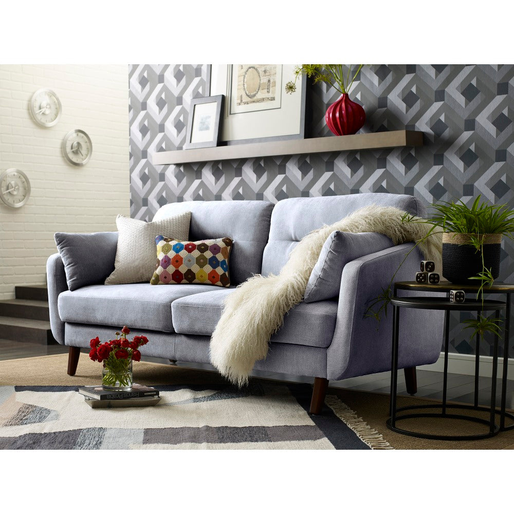 Elle Decor Chloe Mid-Century Modern Loveseat, Light Gray/Chestnut