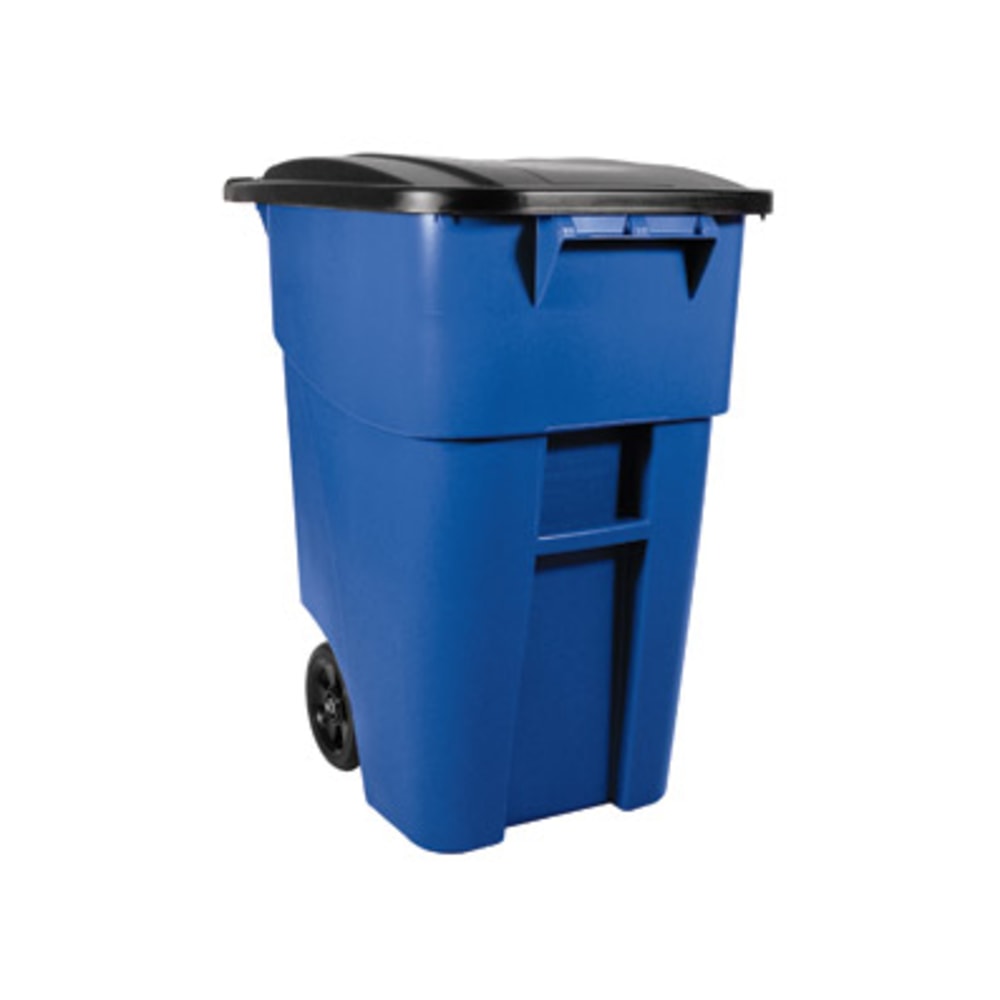 Rubbermaid Commercial Brute Rollout Container with Lid - Swing Lid - 50 gal Capacity - Mobility, Heavy Duty, Wheels, Lid Locked, Rounded Corner - Blue - 1 Each