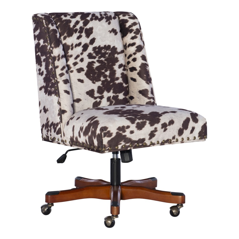 Linon Cooper Mid-Back Home Office Chair, Brown Cow/Walnut
