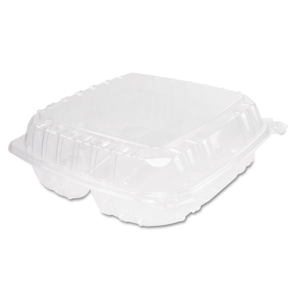 Dart ClearSeal Hinged-Lid Plastic Containers, 3 Compartments, 9inH x 9 1/2inW x 3inD, 100 Containers Per Bag, Pack Of 2 Bags