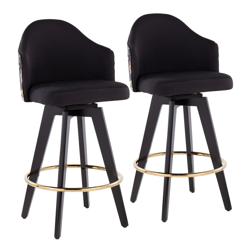LumiSource Ahoy Floral Counter Stools, Black, Set Of 2 Stools