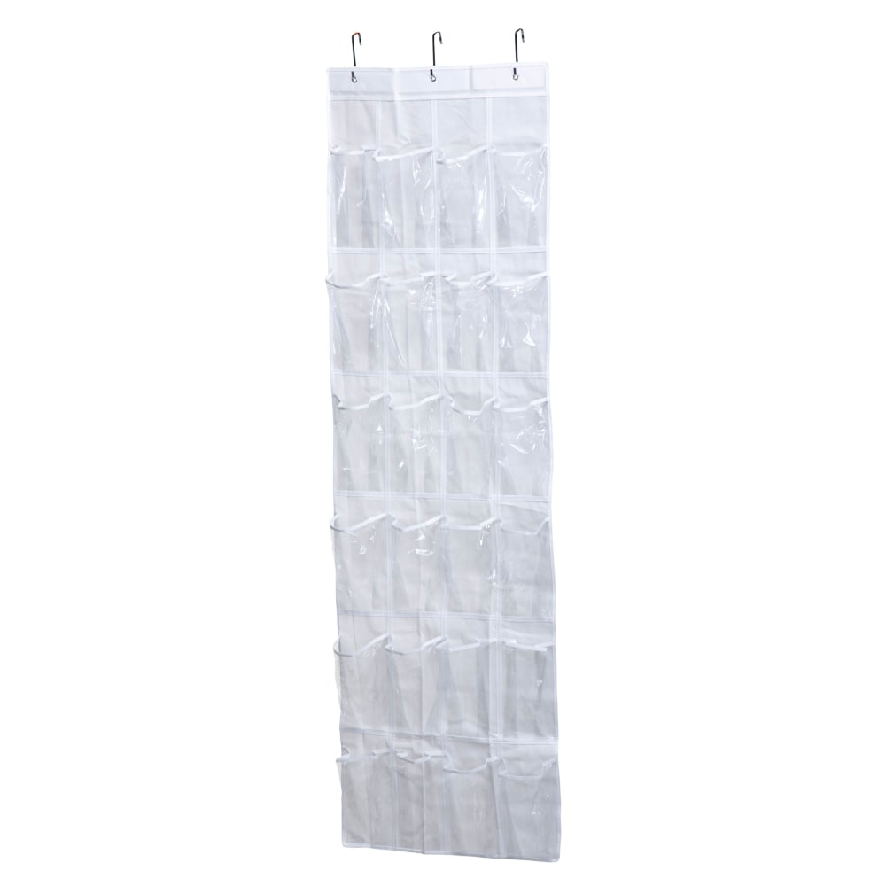 Honey Can Do 24-Pocket Over-the-Door Shoe Organizer, 64-1/8inH x 18-1/2inW x 1/2inD, White