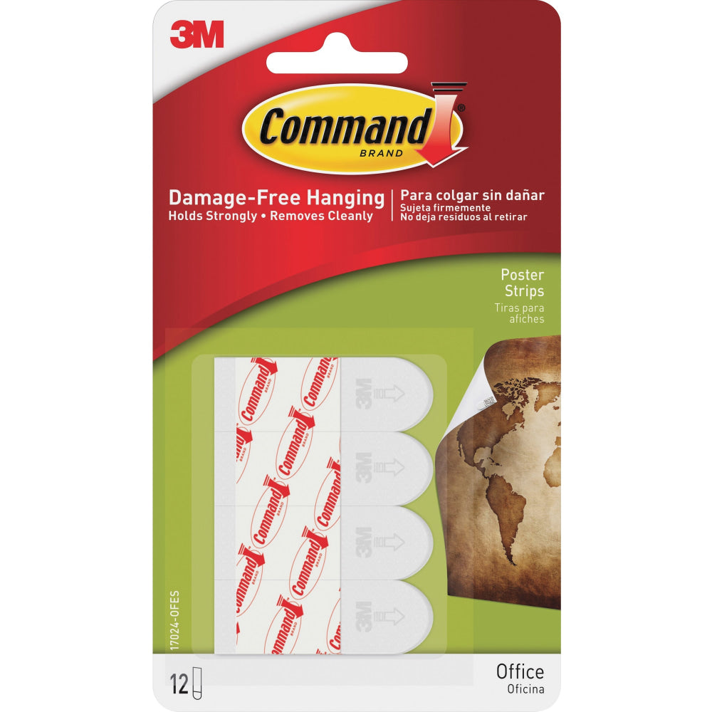 Command Removable Adhesive Poster Strips, 1 3/4in, Clear, Pack Of 12