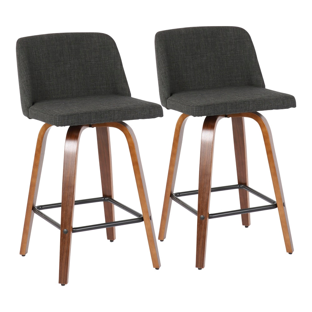 LumiSource Toriano Counter Stools, Walnut/Charcoal/Black, Set Of 2 Stools