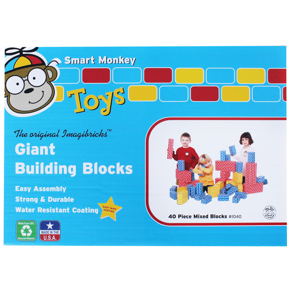 Smart Monkey ImagiBRICKS Giant 40-Piece Building Block Set, Assorted Colors And Sizes