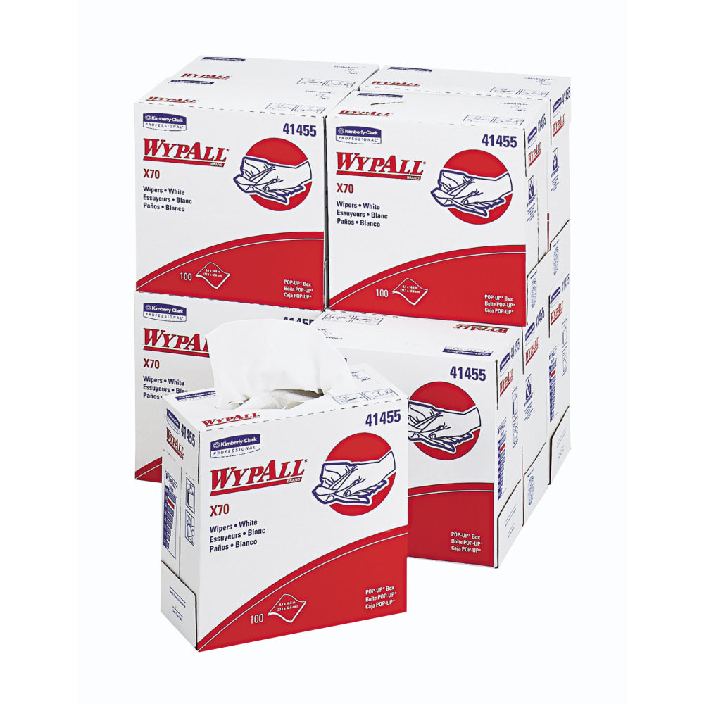 Wypall PowerClean X70 Medium Duty Cloths - Pop-Up Box - 8.34in x 16.80in - White - Hydroknit - Durable, Absorbent, Strong, Reusable, Embossed - For Multipurpose - 100 Per Box - 1000 / Carton