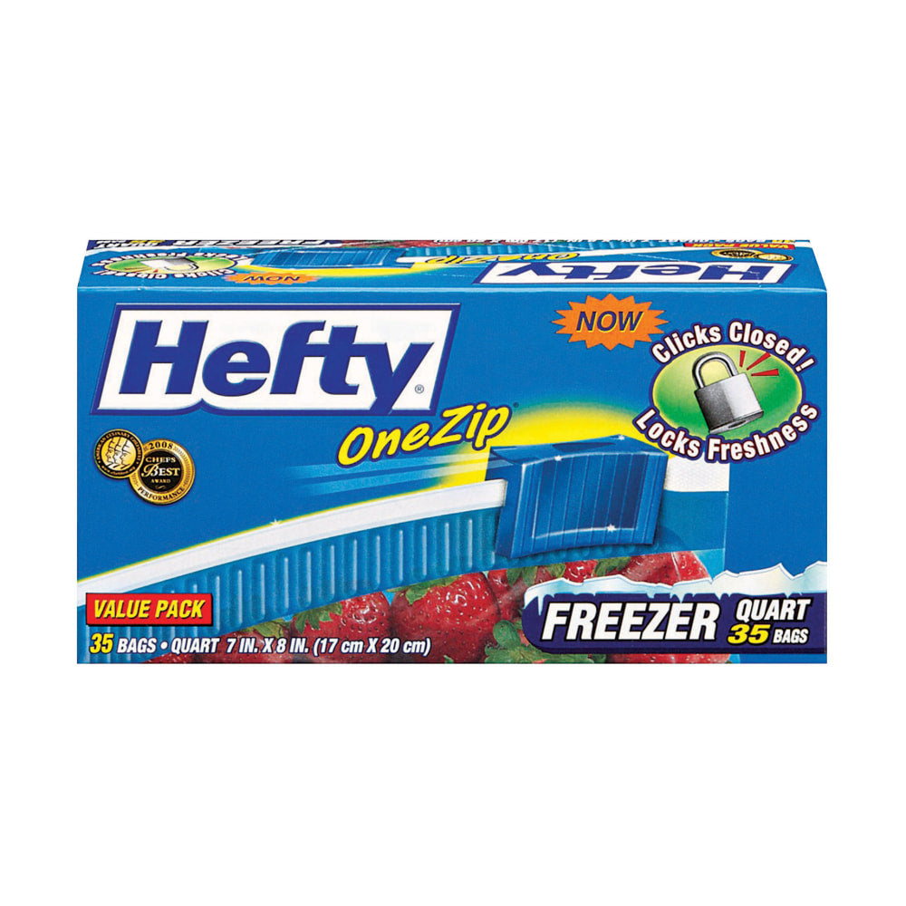 Hefty OneZip Storage Bags, 1 Quart, 7in x 8in, Clear, Box Of 35