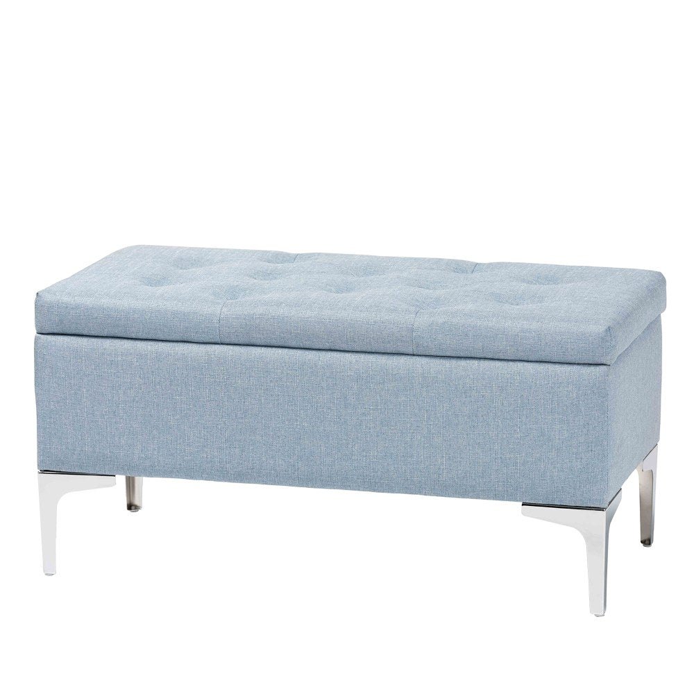Baxton Studio Mabel Storage Ottoman, Light Blue