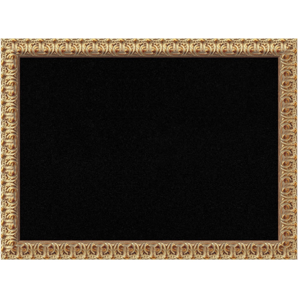 Amanti Art Florentine Non-Magnetic Cork Bulletin Board, 31in x 23in, Black, Gold Wood Frame