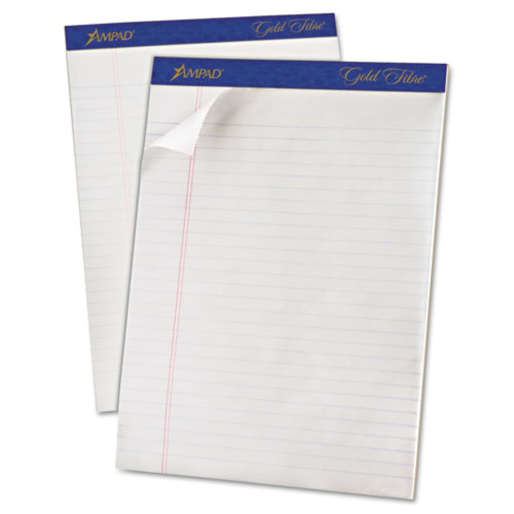 TOPS Gold Fibre Ruled Perforated Writing Pads - Letter - 50 Sheets - Watermark - Stapled/Glued - 0.34in Ruled - 16 lb Basis Weight - Letter - 8 1/2in x 11in - Dark Blue Binding - Bleed-free, Micro Perforated, Chipboard Backing - 1 Dozen