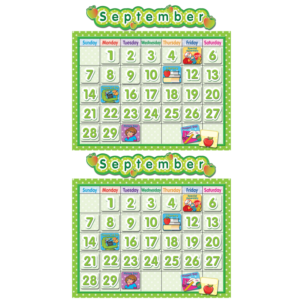 Teacher Created Resources School Calendar Bulletin Board Sets, 24in x 18in, Polka Dot, Pack Of 2 Sets