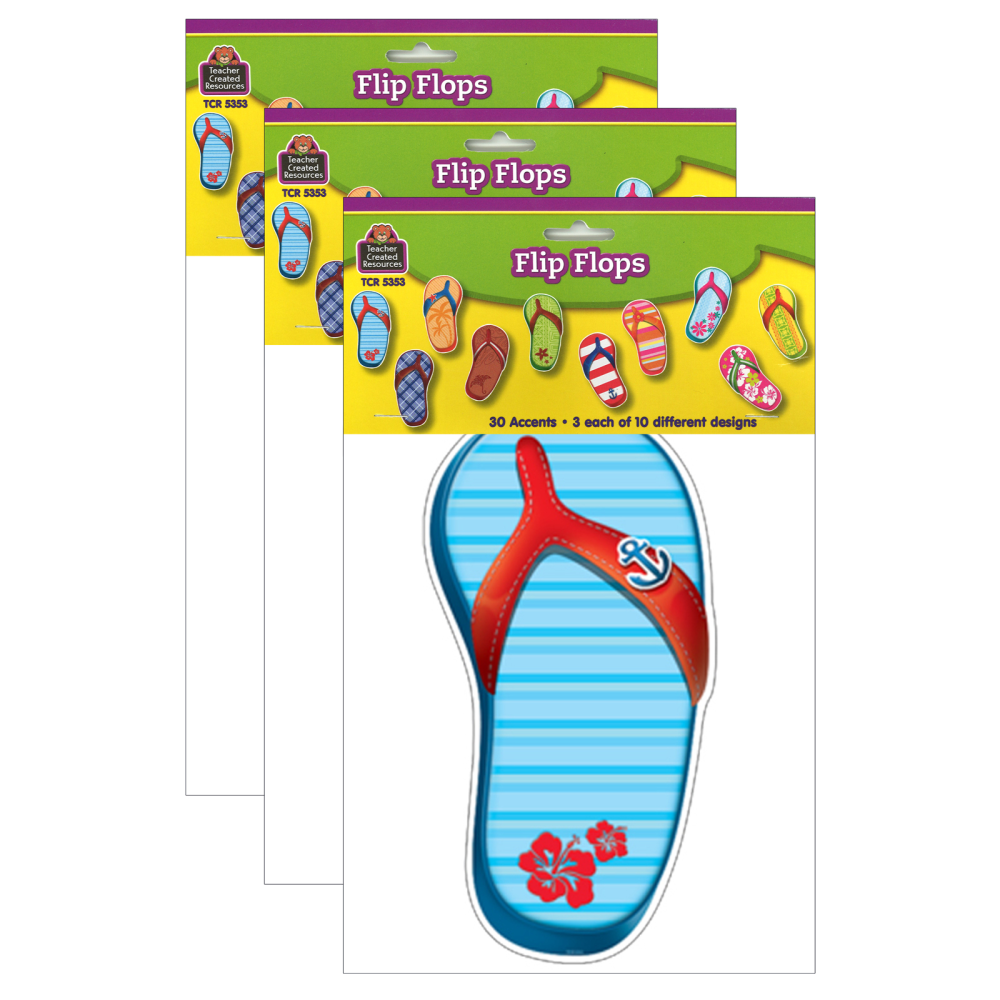Teacher Created Resources Accents, Flip Flops, 30 Accents Per Pack, Set Of 3 Packs