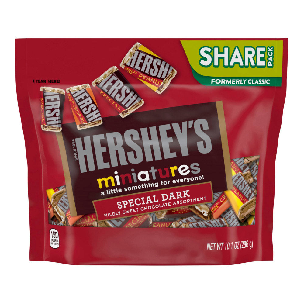 Hersheys Miniatures Dark Chocolate Candy Assortment, 10.1 Oz Bag, Pack Of 3 Bags