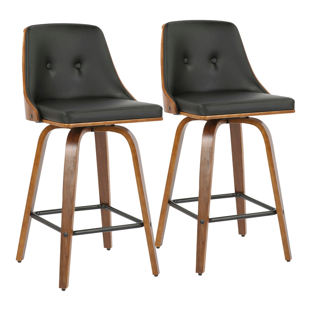 LumiSource Gianna Counter Stools, Walnut/Black, Set Of 2 Stools