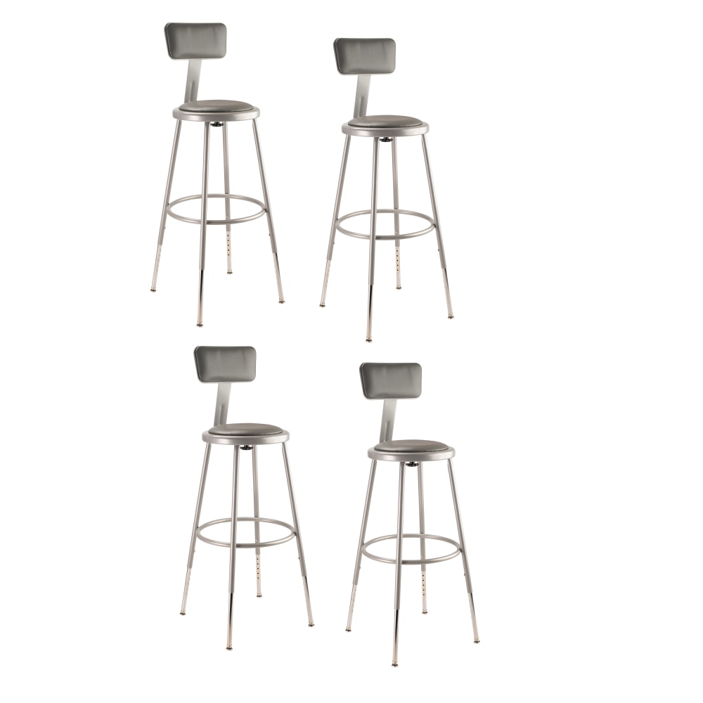 National Public Seating Adjustable Vinyl-Padded Stools With Backs, 38 - 47 1/2inH, Gray, Set Of 4