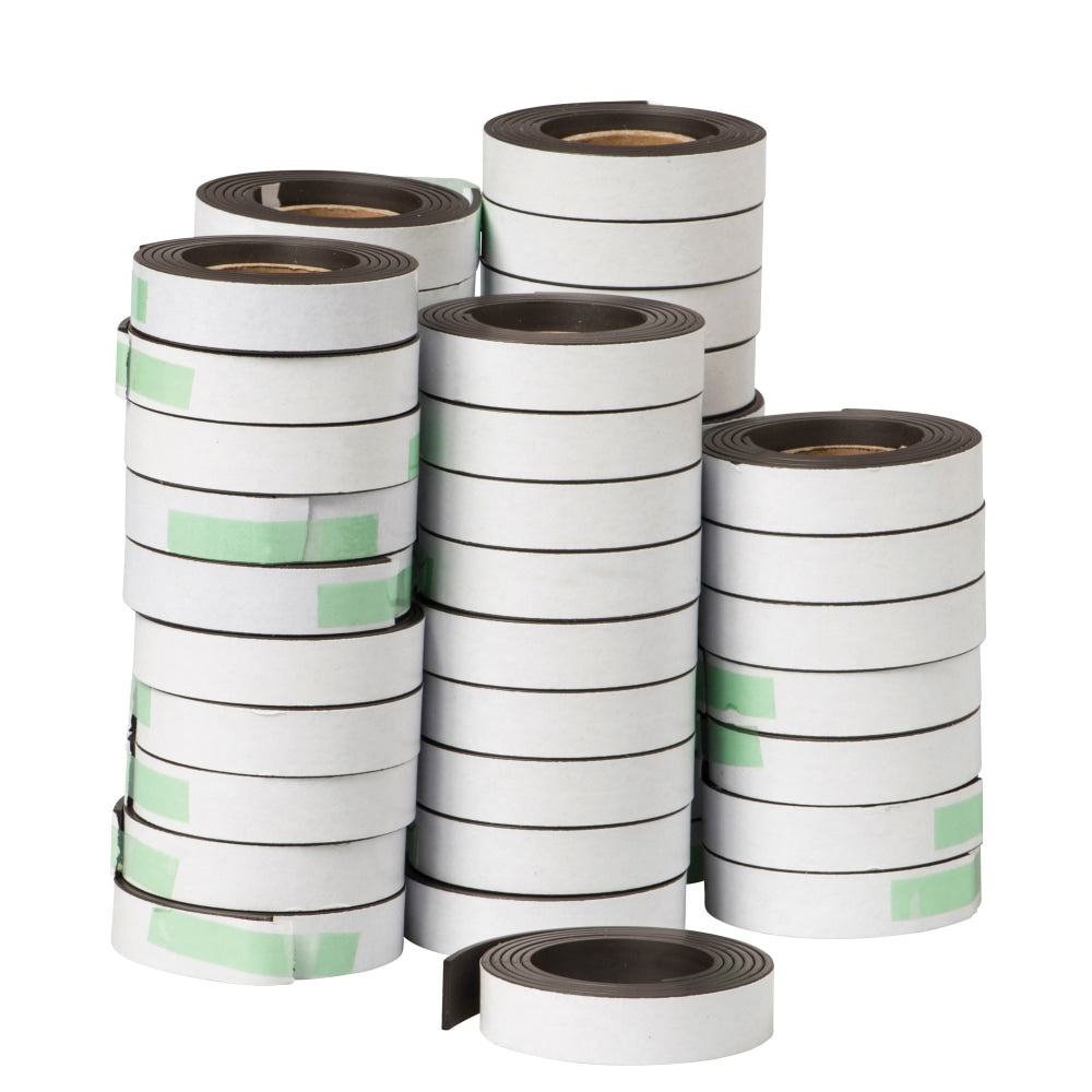 Dowling Magnets Adhesive Magnet Strips, 1/2in x 30in, Gray/White, Box Of 48