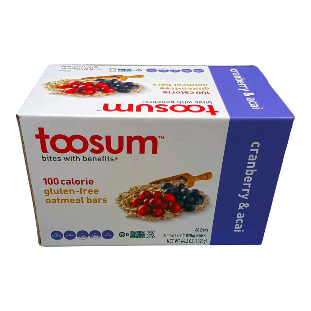 Toosum Healthy Foods Oatmeal Bars, Cranberry and Acai, 1.07 Oz, Pack Of 60 Bars