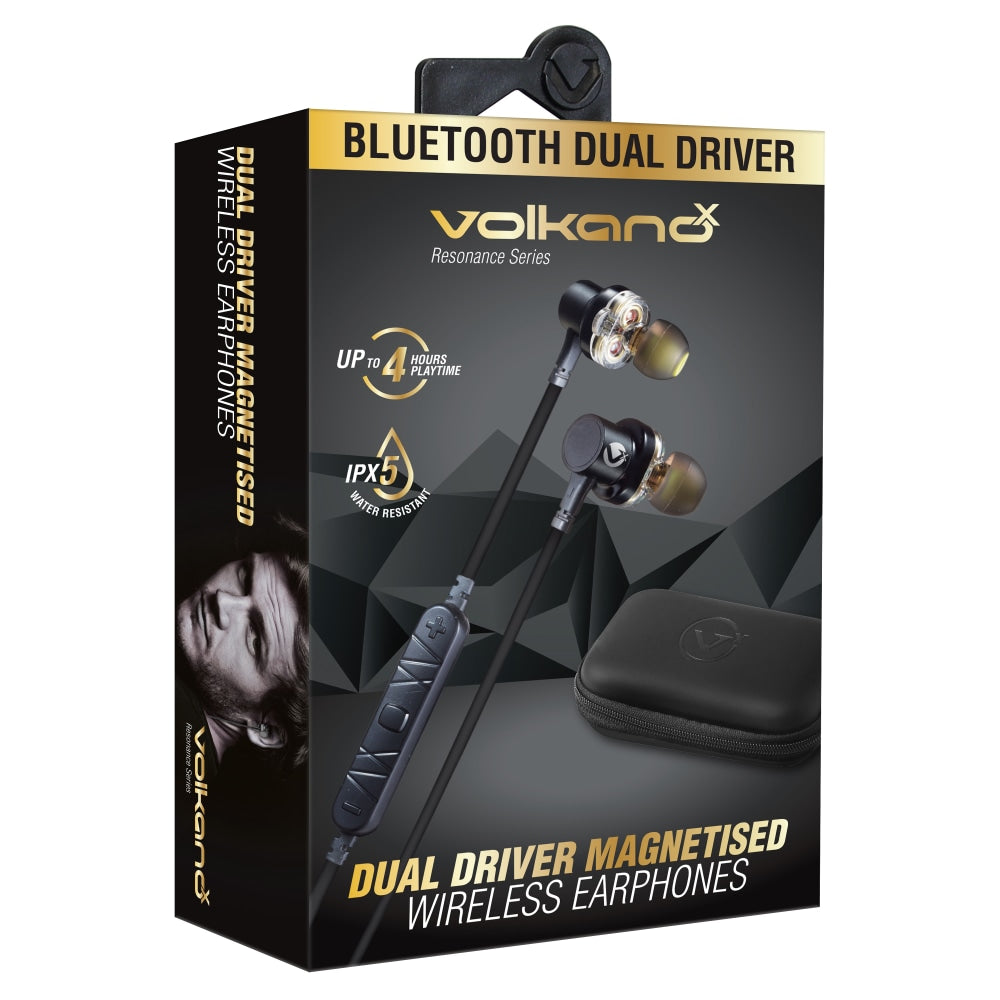 Volkano Resonance Dual-Driver Bluetooth Earphones, Black, VK-1104-BK