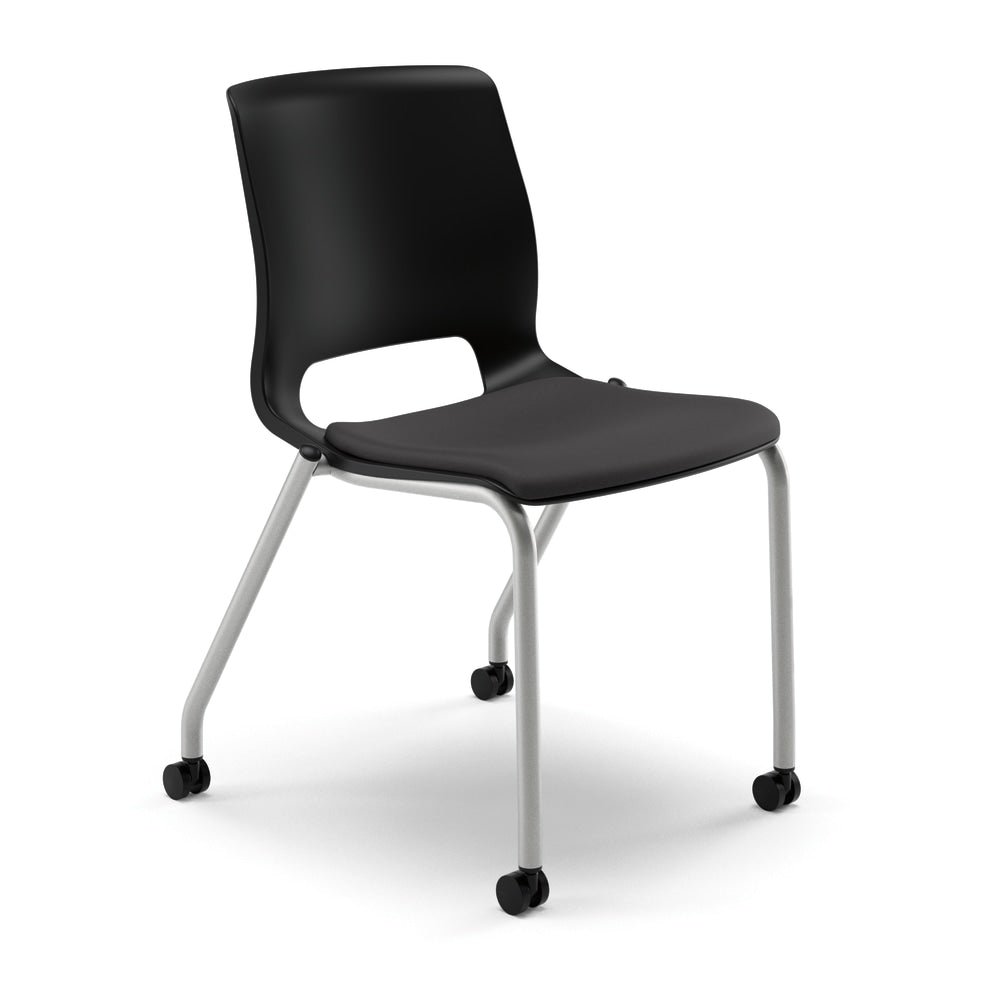 HON Motivate Stacking Chair With Casters, Padded Seat, Onyx, Set Of 2