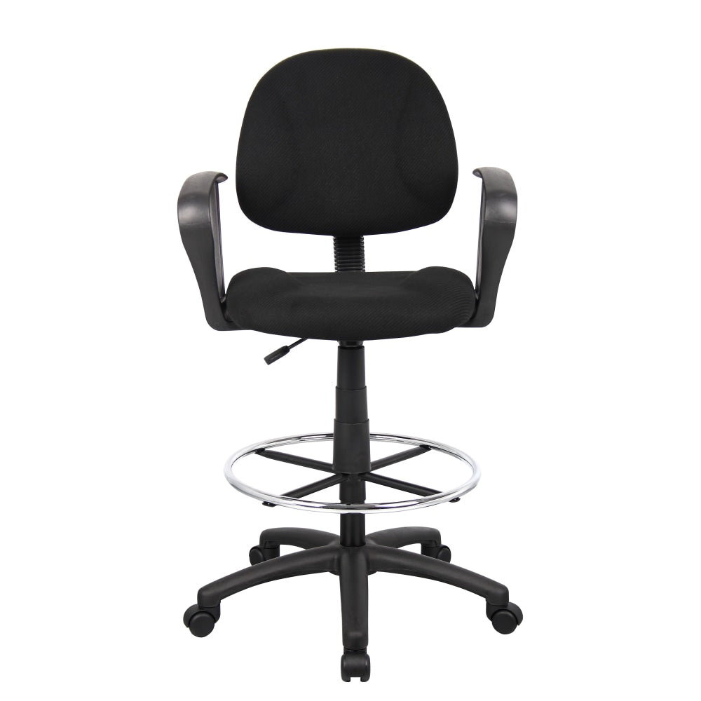 Boss Office Products Drafting Stool, With Arms, Black/Chrome