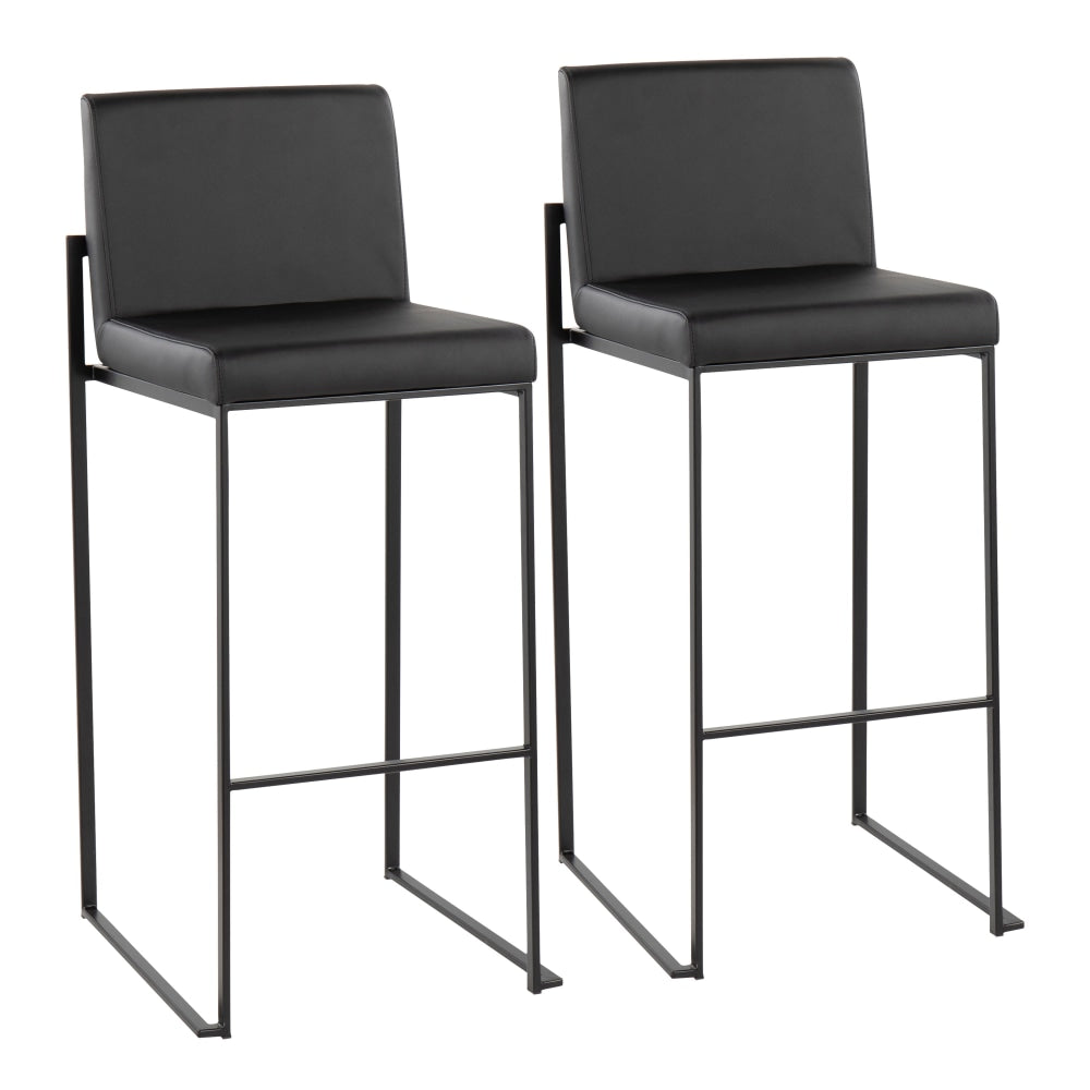 LumiSource Fuji High-Back Bar Stools, Black/Black, Set Of 2 Stools