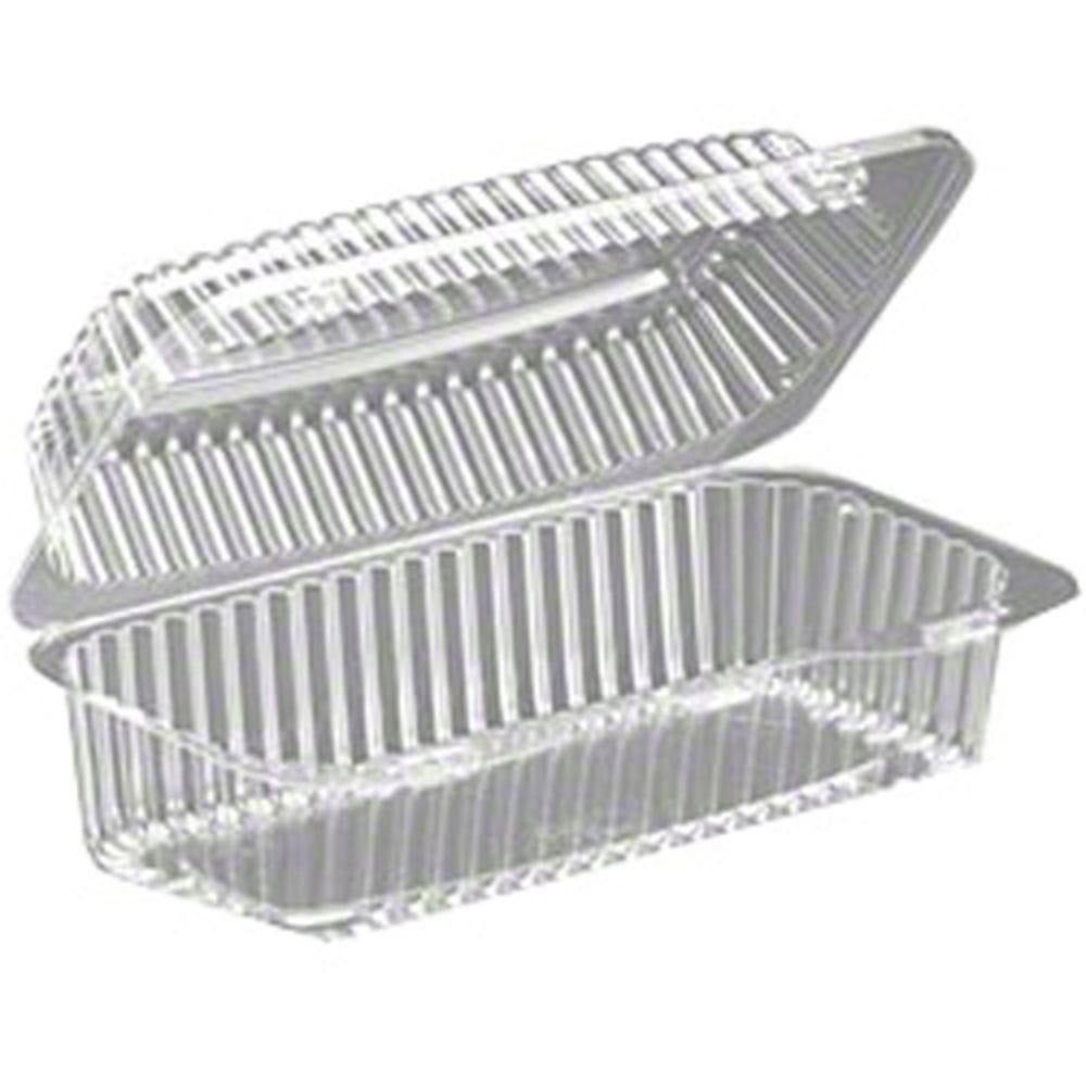 Inline Plastics Hinged Plastic Hoagie Containers, 3 1/4inH x 9inW x 5inD, Clear, Case Of 200