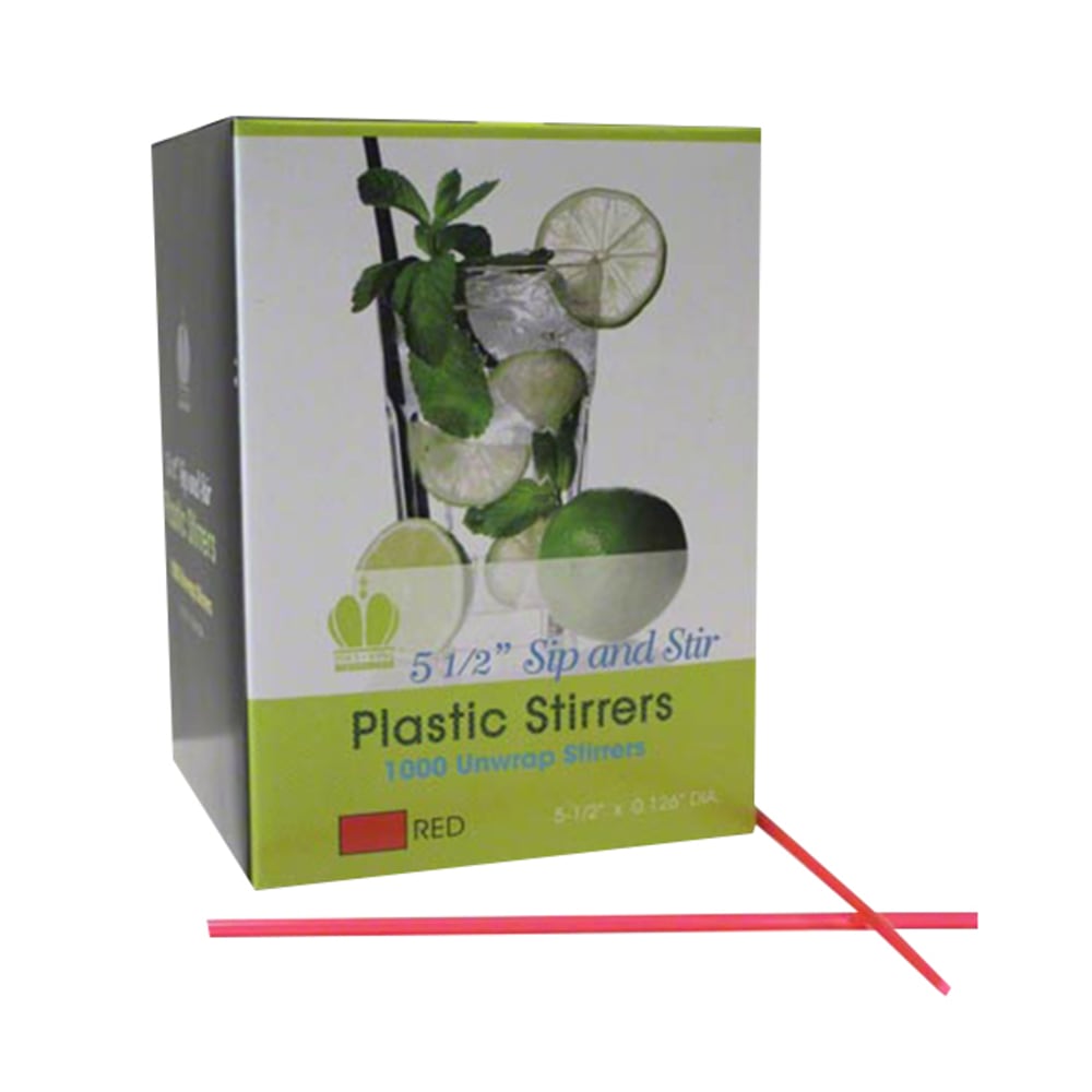 Goldmax Sip-N-Stir Beverage Straws, 5 1/2in, Red, Case Of 1,000