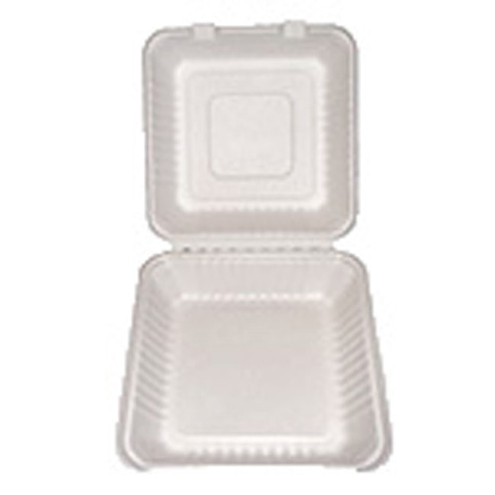 Primeware Hinged Food Containers, 1 Compartment, 9in x 9in x 3 3/8in, White, Case Of 160