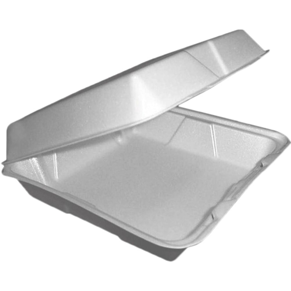 Dolco Foam Hinged Food Containers, 1-Compartment, 9in x 9in, White, Pack Of 150