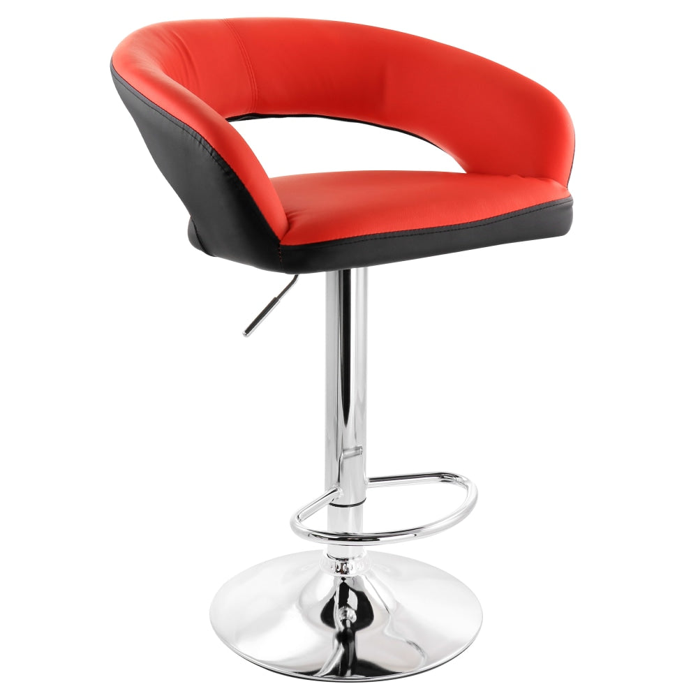 Elama Adjustable Faux Leather Open-Back Bar Stool, Red/Black