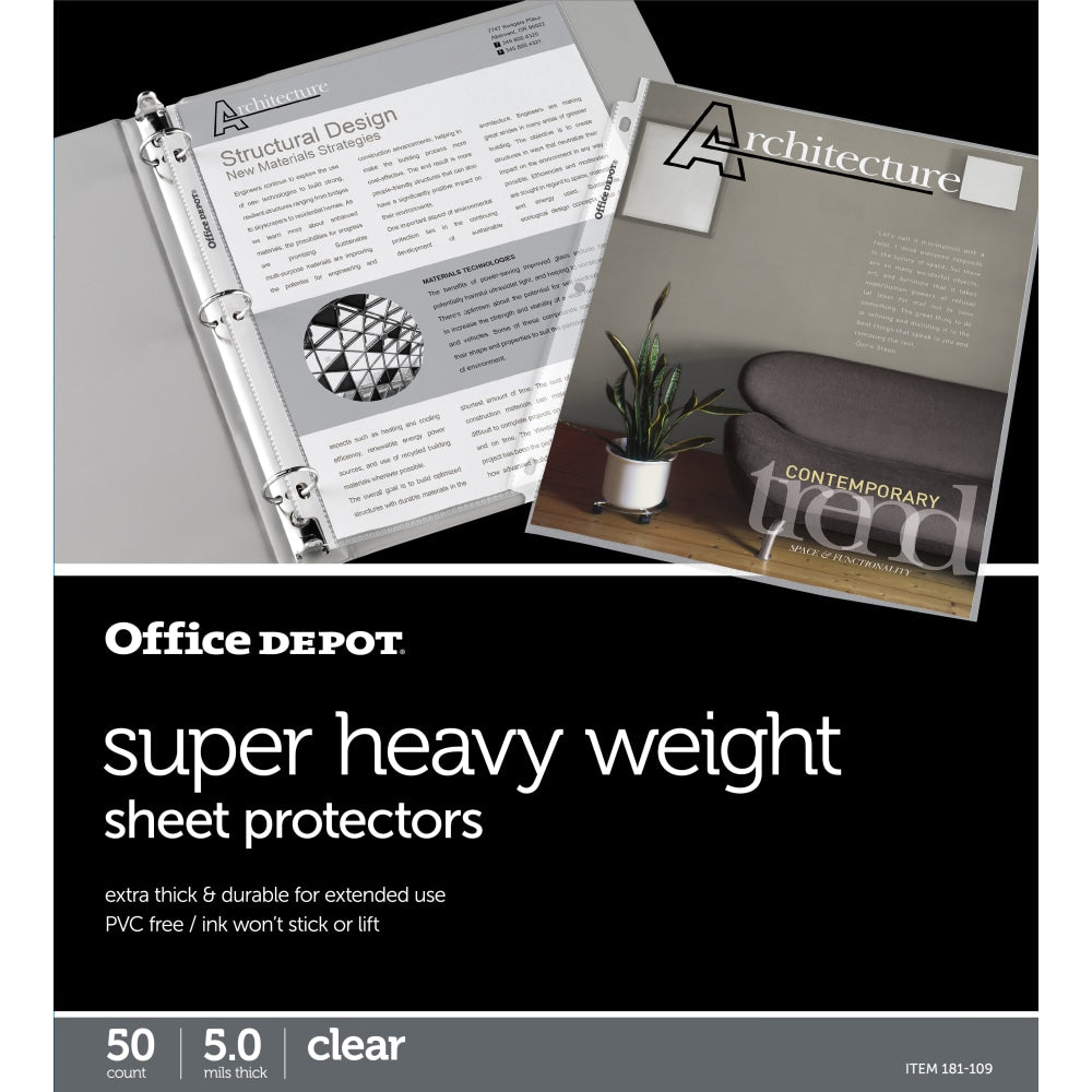 Office Depot Brand Super Heavyweight Sheet Protectors, 8-1/2in x 11in, Clear, Pack Of 50