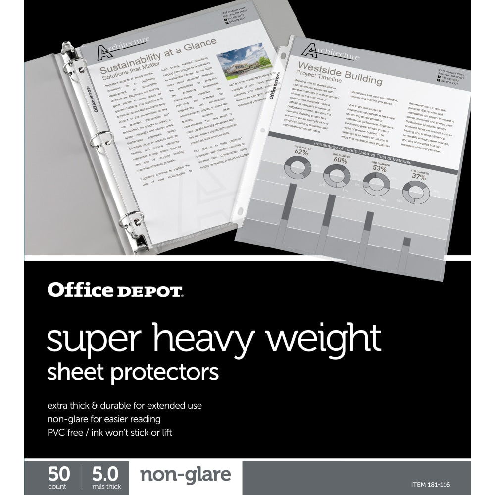 Office Depot Brand Super Heavyweight Sheet Protectors, 8-1/2in x 11in, Non-Glare, Pack Of 50
