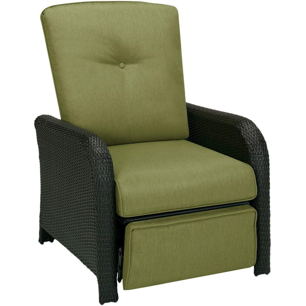 Hanover Strathmere Luxury Recliner in Cilantro Green - Cilantro Green Olefin Seat - Cilantro Green Olefin Back - Espresso Brown Steel Frame - 21in Seat Width x 17in Seat Depth - 30.3in Width x 36.3in Depth x 40.8in Height