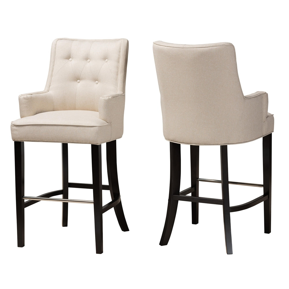 Baxton Studio Aldon Bar Stools, Light Beige/Dark Brown, Set Of 2 Stools
