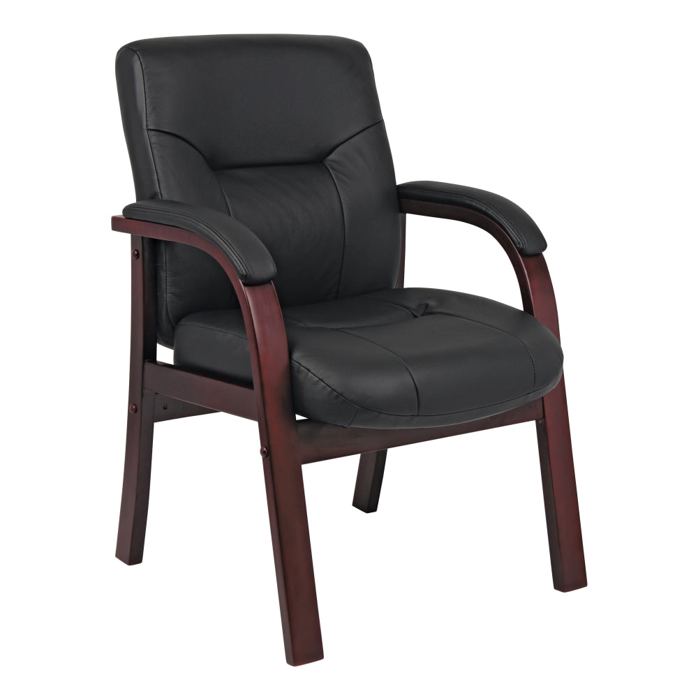 Boss Office Products LeatherPlus Bonded Leather Mid-Back Guest Chair, Black/Mahogany