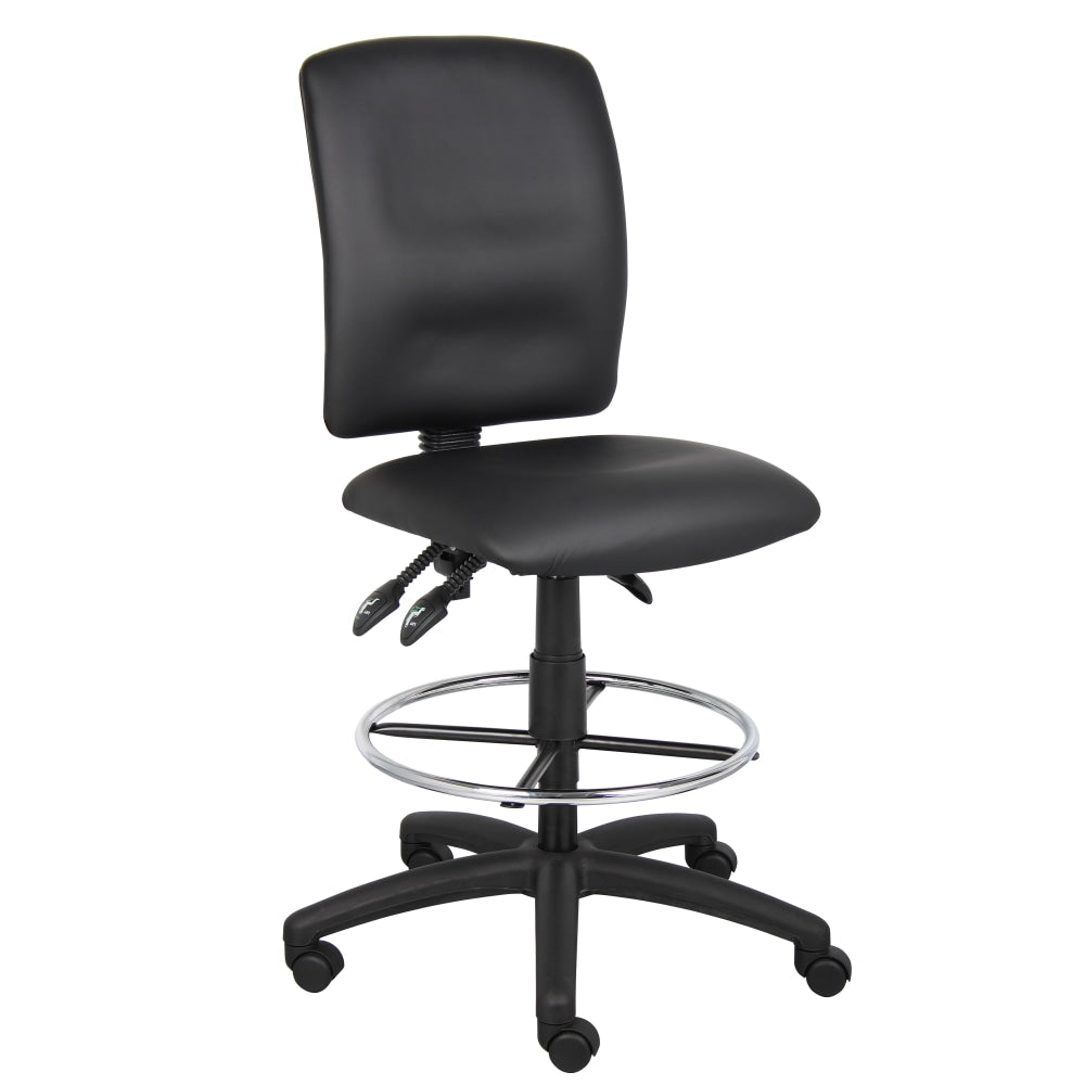 Boss Office Products LeatherPlus Bonded Leather Drafting Stool, Black/Chrome