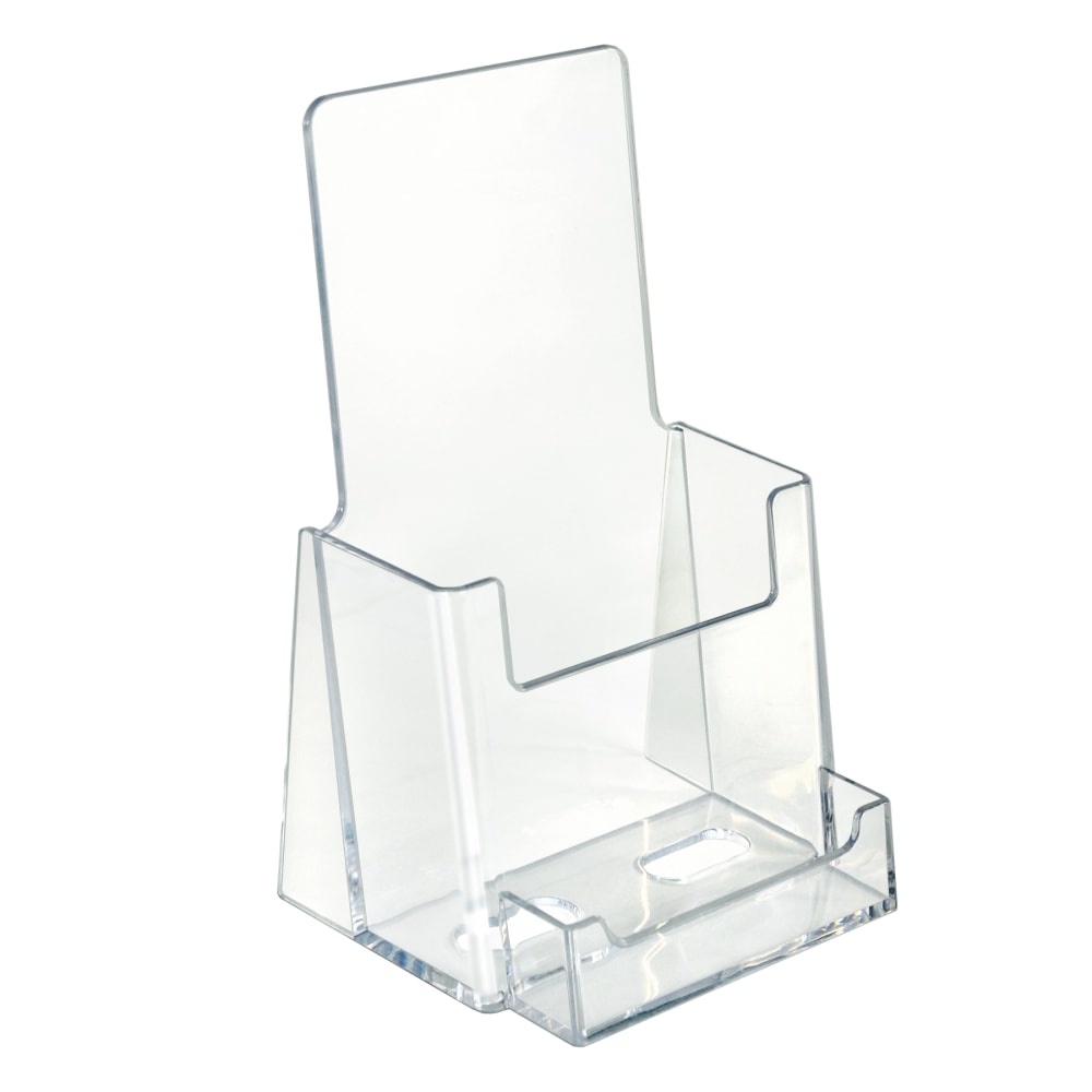 Azar Displays Plastic Trifold Brochure Holders With Business Card Pocket, 7 1/4inH x 4inW x 3 3/4inD, Clear, Pack Of 10