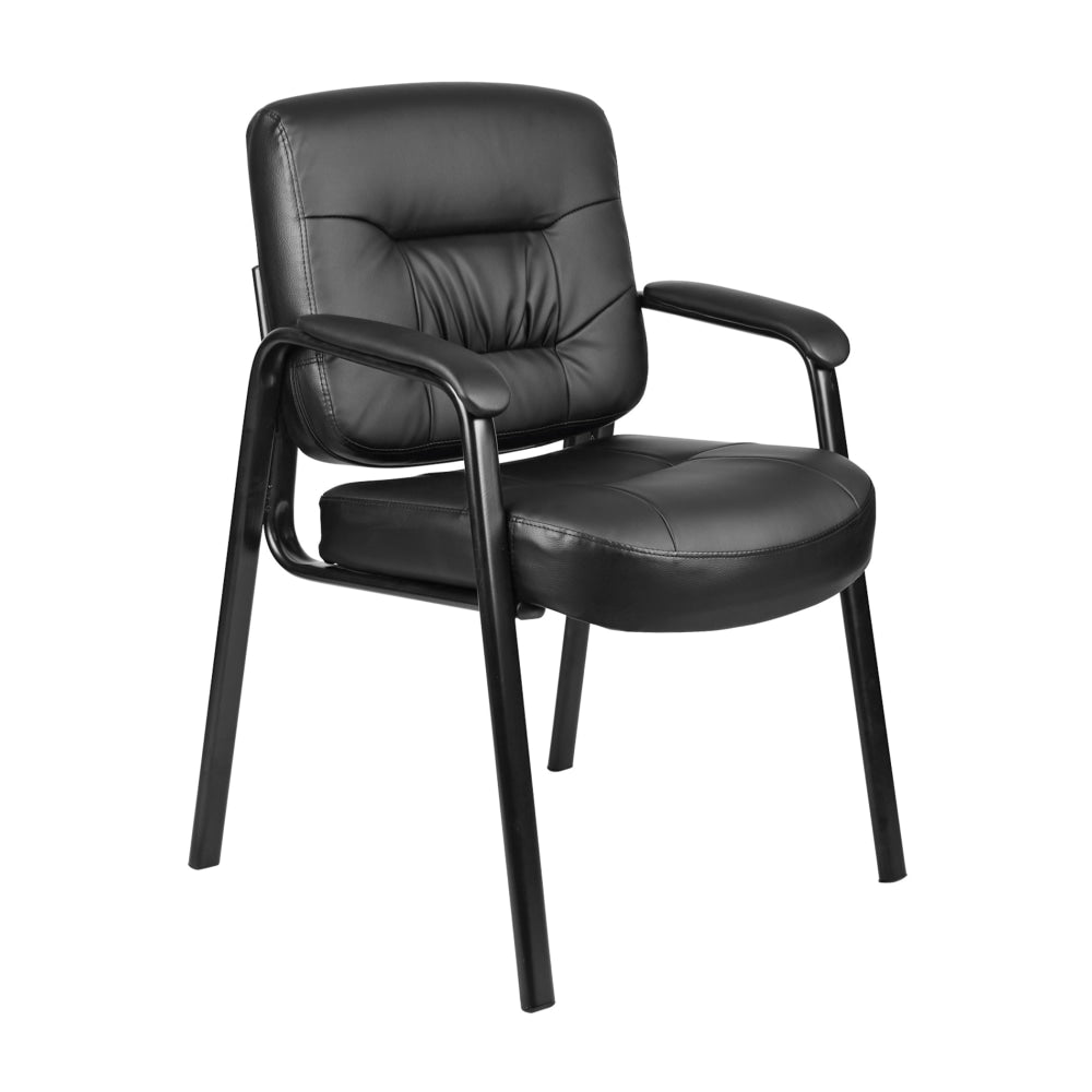 Boss Office Products LeatherPlus Bonded Leather Mid-Back Guest Chair, Black