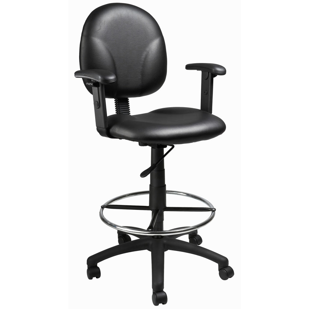 Boss Office Products Drafting Stool With Antimicrobial Protection, Adjustable Arms, Footring, Black