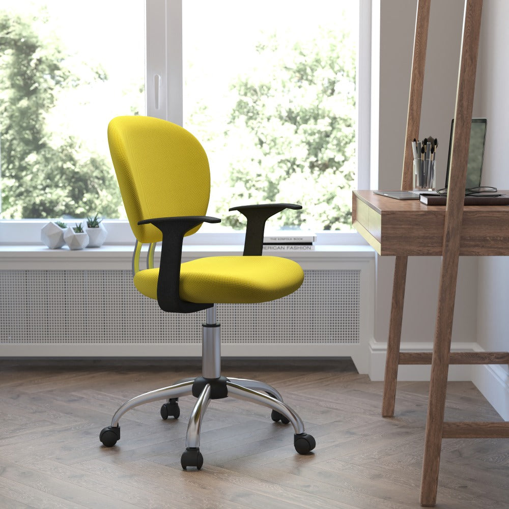 Flash Furniture Mesh Mid-Back Swivel Task Chair With Arms, Yellow/Silver