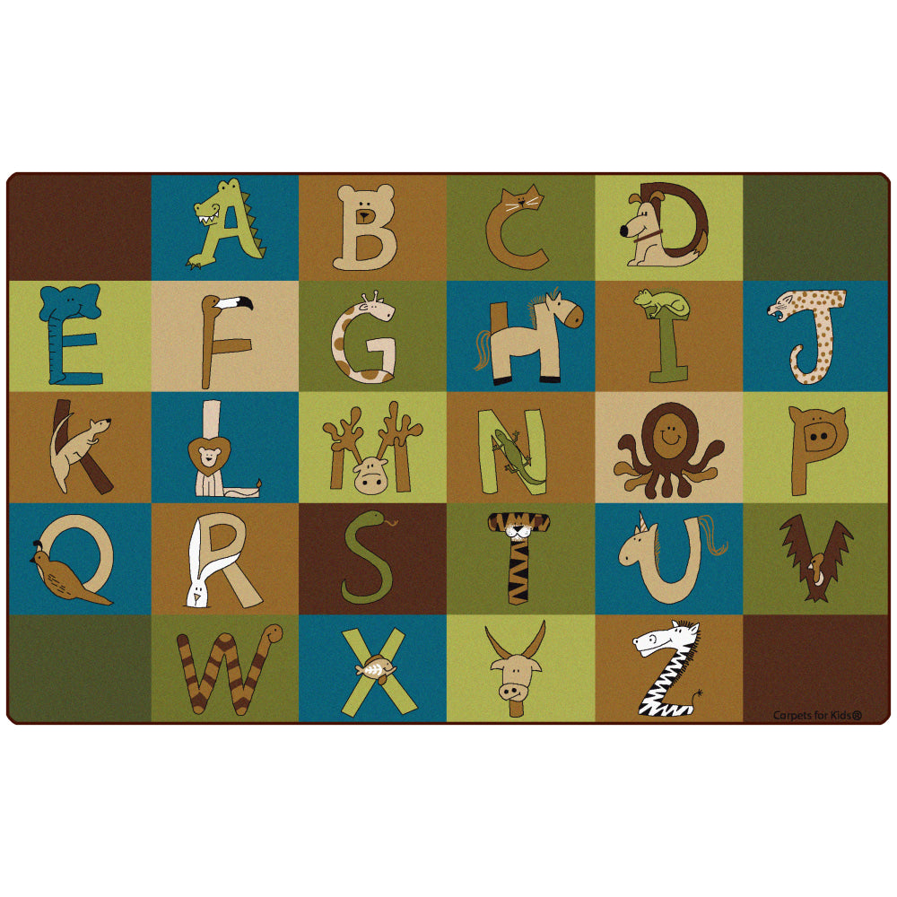 Carpets for Kids Premium Collection A to Z Animals Nature Colors Activity Rug, 7ft6in x 12ft, Brown