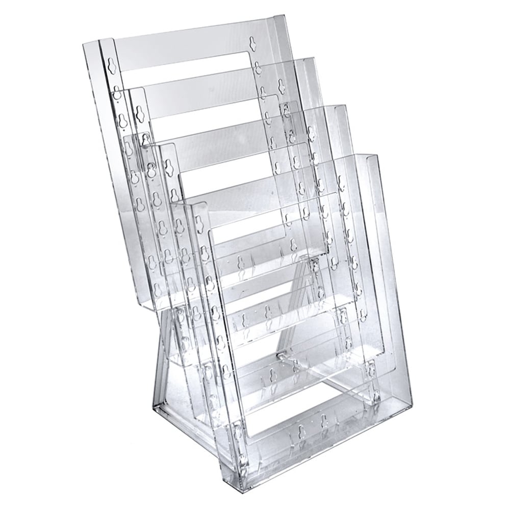 Azar Displays 4-Pocket Crystal Styrene Tiered Modular Brochure Holders, 16 1/2inH x 9inW x 7 1/2inD, Clear, Pack Of 2