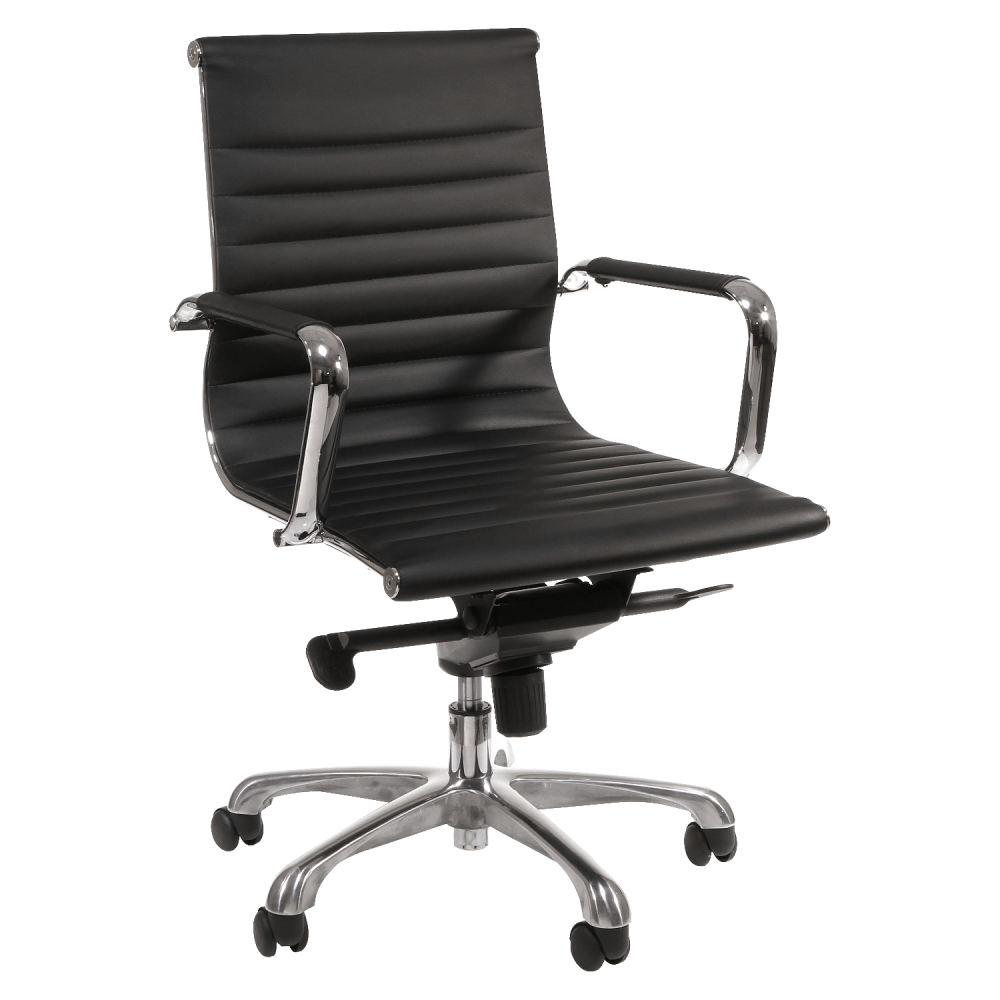 Lorell Modern Bonded Leather Mid-Back Chair, Black
