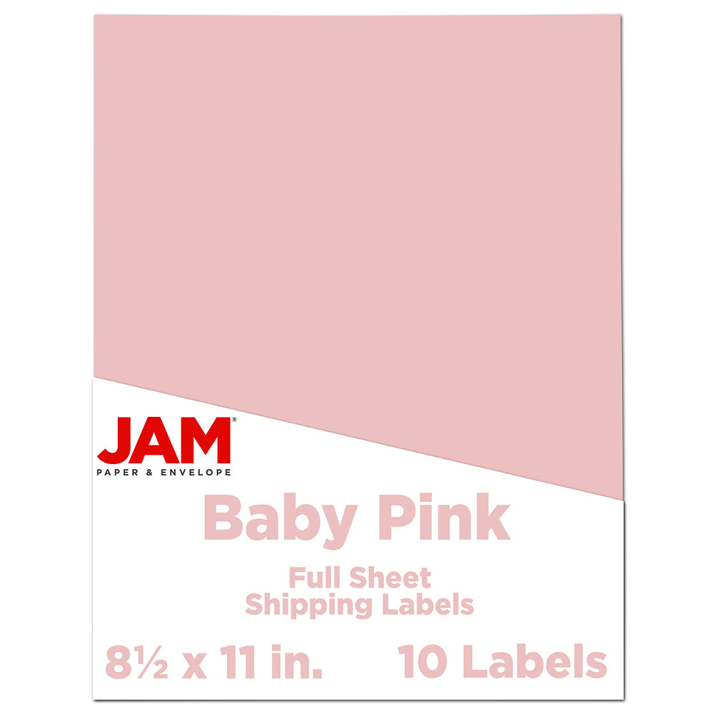 JAM Paper Full-Page Mailing And Shipping Labels, Rectangle, 8 1/2in x 11in, Baby Pink, Pack Of 10