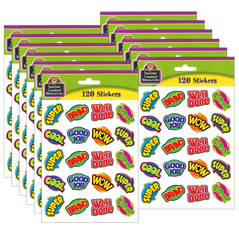 Teacher Created Resources Stickers, Positive Words, 120 Stickers Per Pack, Set Of 12 Packs