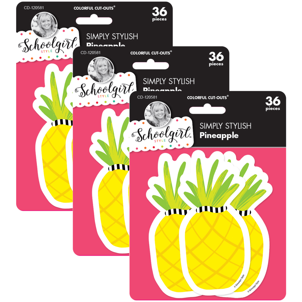 Carson Dellosa Education Cut-Outs, Schoolgirl Style Simply Stylish Tropical Pineapple, 36 Cut-Outs Per Pack, Set Of 3 Packs