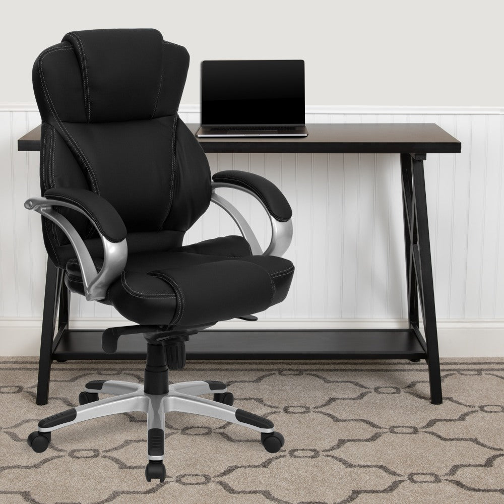 Flash Furniture Contemporary LeatherSoft Faux Leather High-Back Swivel Chair, Black/Silver