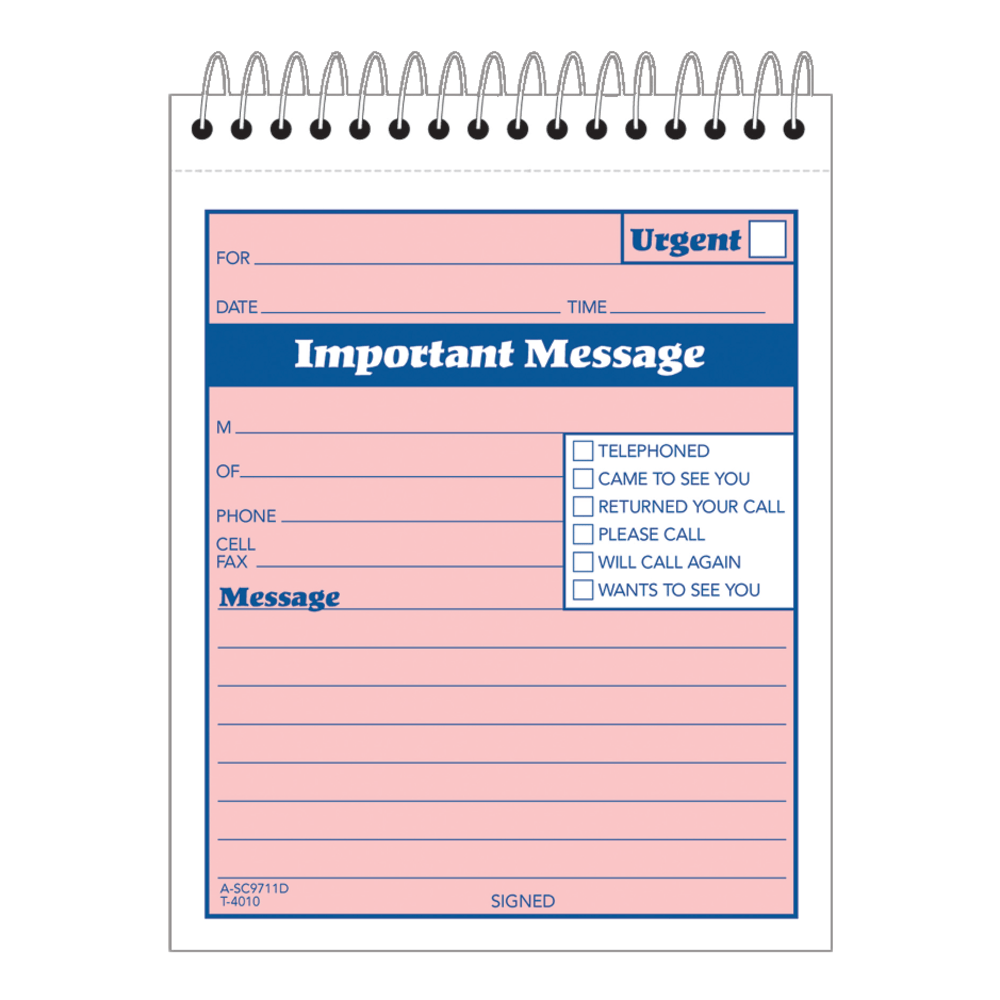 Adams "While You Were Out" Message Pad, 4 1/4in x 5 1/2in, 50 Sheets, Pink