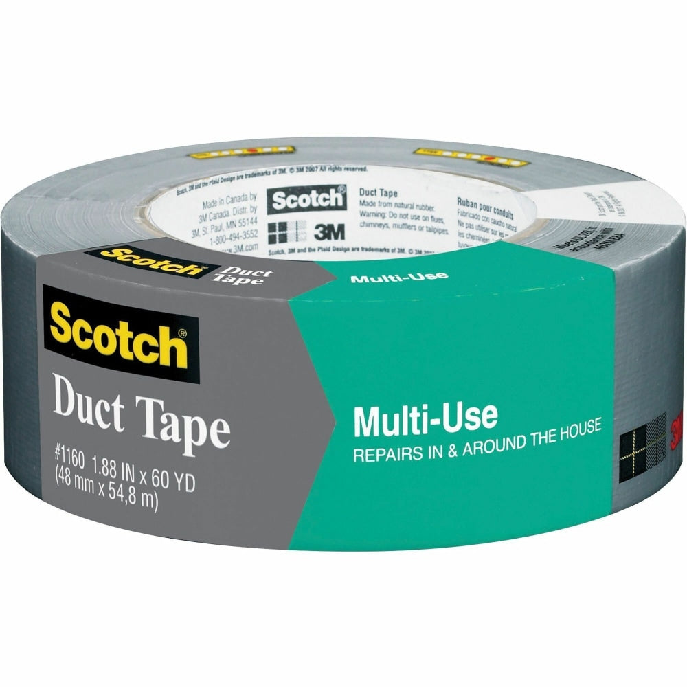 Scotch Multi-Use Duct Tape 1.88in x 60 yd, Gray - 1.88in Width x 60 yd Length - 3in Core - 1 Roll - Silver
