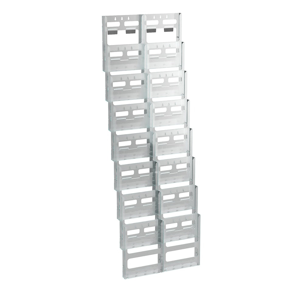Azar Displays Wall-Mount Brochure Holder, Letter Size, 16 Pockets, 18inL x 54inH, Clear
